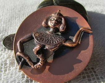 Vintage RARE Cleopatra large Modernist Boho Beatnik MCM copper pin brooch with snake Egyptian revival free shipping USA