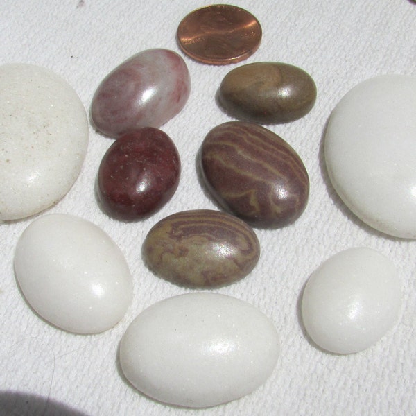 Mixed lot of oval brown and white gemstone cabochons vintage lot of 10 wire wrap supply free shipping USA