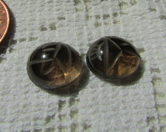 Vintage pair 12 x 10 carved scarabs smoky topaz  natural quartz  loose gemstones 8.5 carats