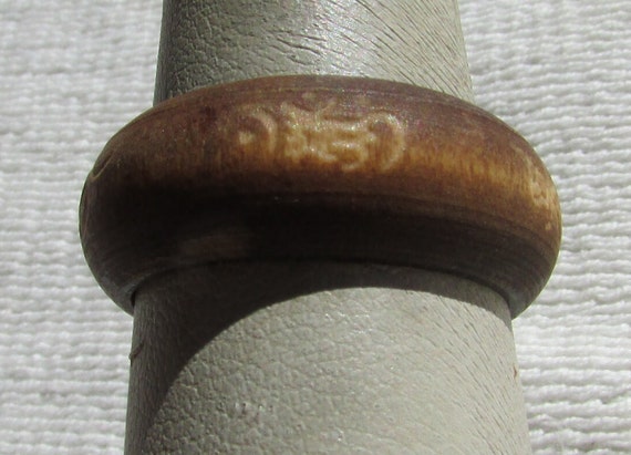 Vintage wood hand carved symbols Buddhist? unisex… - image 2