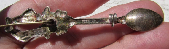 Vintage sterling silver spoon brooch with kissing… - image 7