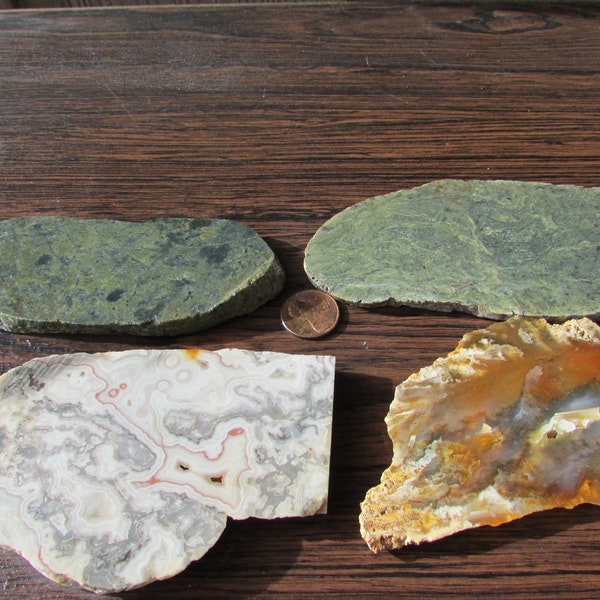 Vintage agate jasper slices slabs specimens or lapidary rough mixed lot of 4 free shipping USA