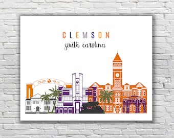 Clemson, SC // Clemson University Print ~ Graduation, Birthday, Housewarming Gift