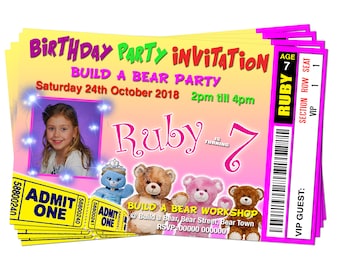 BIRTHDAY PARTY INVITATIONS Hot Tub Red Pink Personalised Ticket Style
