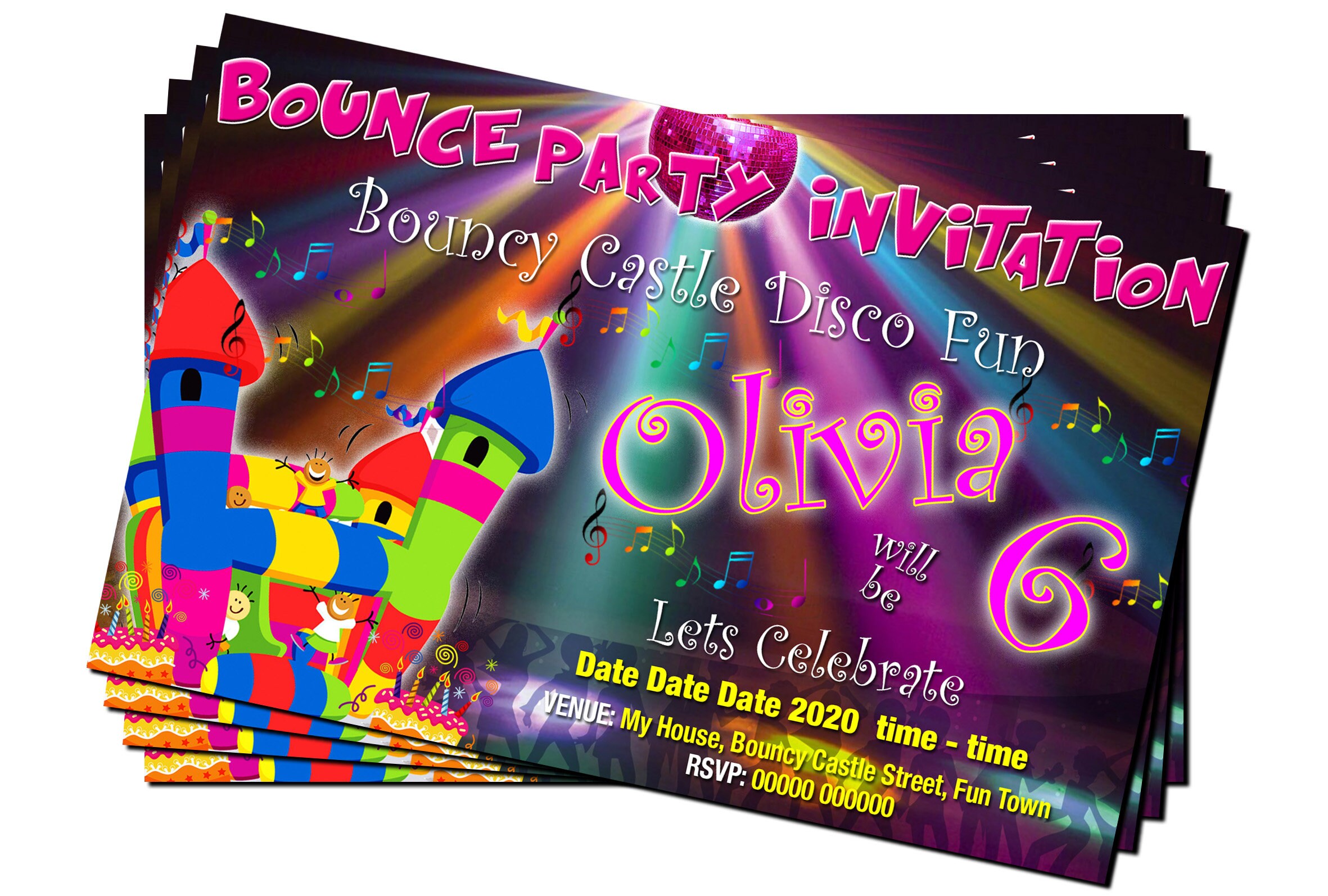 BOUNCY CASTLE Birthday Party Invitations X4 Personalised Etsy