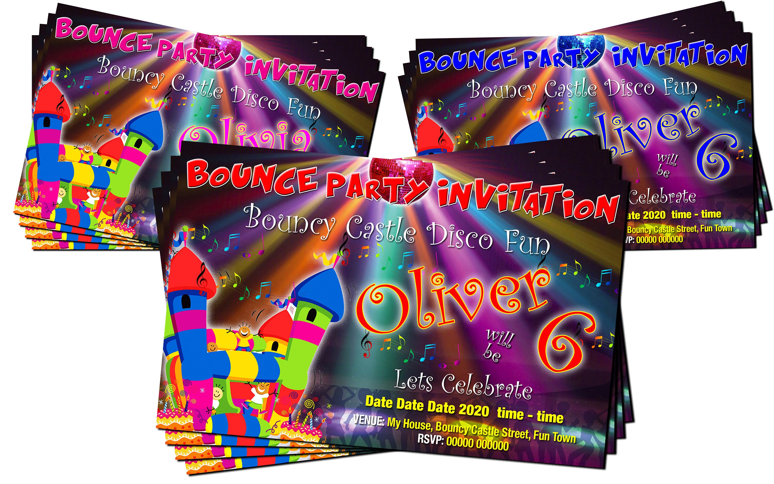 BOUNCY CASTLE Birthday Party Invitations X4 Personalised Etsy