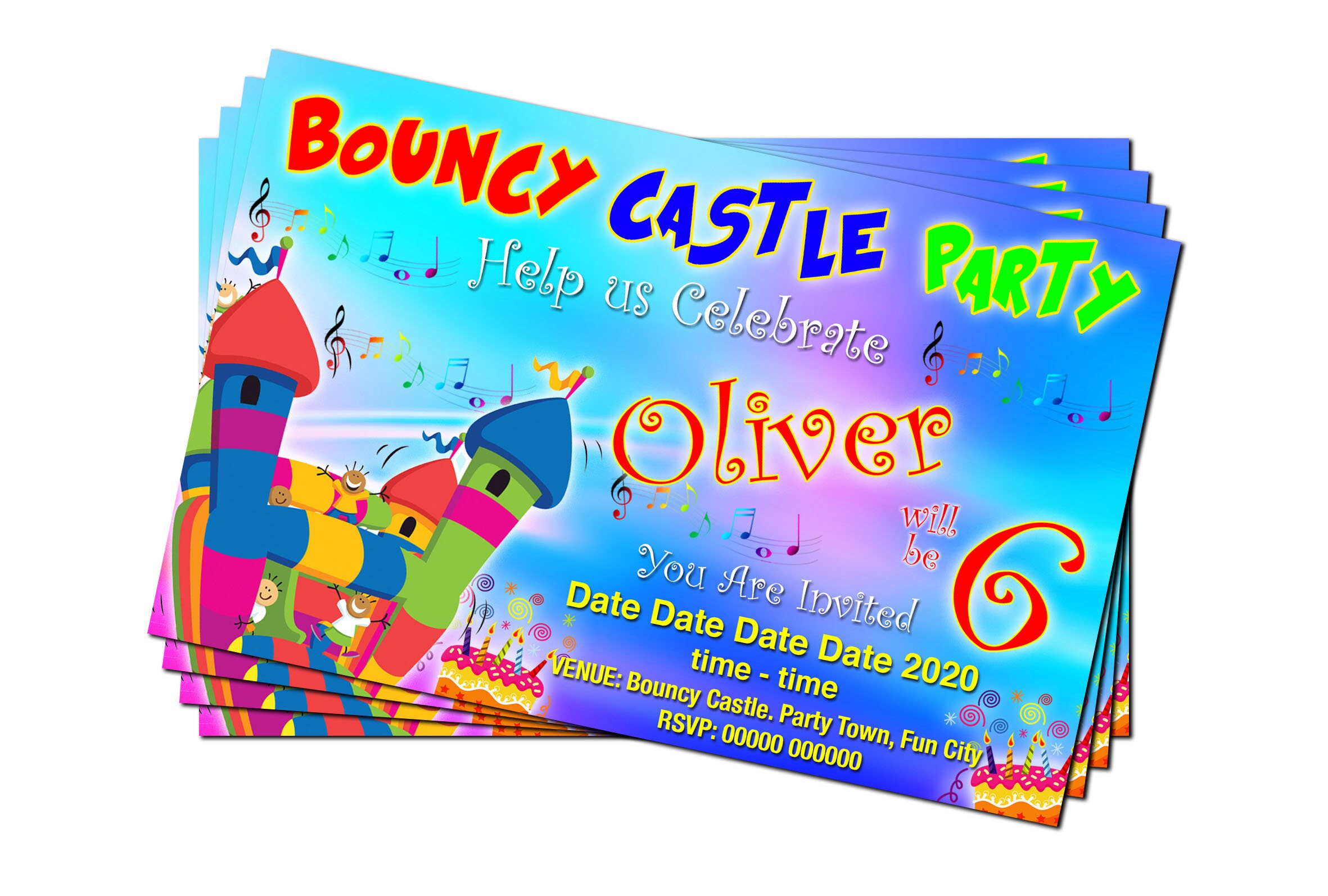 BOUNCY CASTLE Birthday Party Invitations X4 Personalised Etsy UK