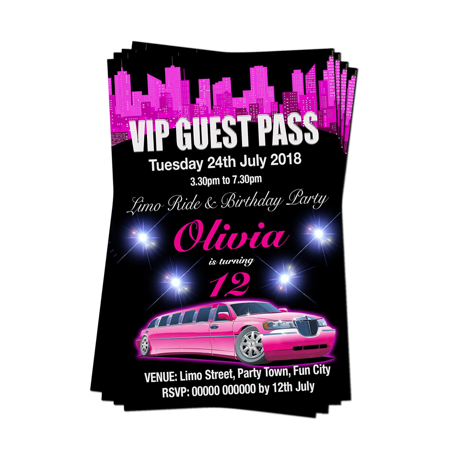 Limousine Ride Birthday Invitations White or Pink Theme City | Etsy