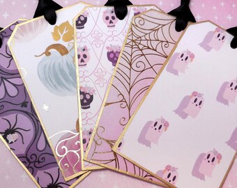 Halloween Gift Tags Handmade | Edged with Gold Marke | Trick-or-Treat, Party Favors (Set of 5)