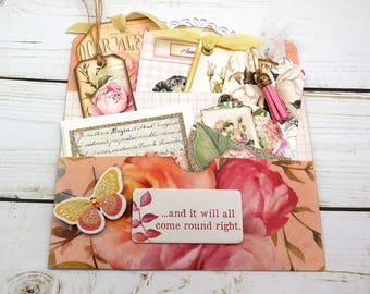 Loaded Ephemera Holder: Handmade Floral Junk Journal Folder with Treasures