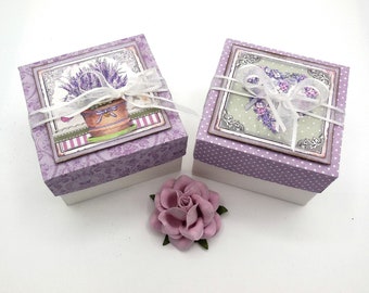 Favor Boxes, Lavender Theme, Handmade: Ribbon Tie, 3" x 3"