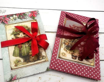Handmade Christmas Ephemera Pocket Folders for Storing Ephemera, Photos, Etc., Set of 2 (7x4.5)