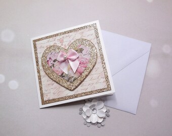 8  Heart Cards with Pink Bow | 3x3 Gift Enclosure Cards | Teacher Appreciation Gift | Pink Heart Mini Greeting Cards | Gifts Under 10