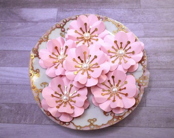 12 Pink Paper Flowers 1.75” Handmade | Gift Toppers-Scatter Flowers | Wedding Decor | Cake Flowers | Table Decorations | Faux Paper Flowers