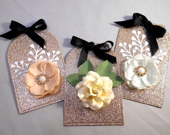 6 Flower Gift Tags | Handmade Glittery Birthday Tags | Gift Wrap Embellishment | Unique Gift Tag | Special Occasion Tag | Luxury Tags