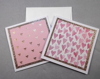 8 - Hearts & Bows Mini Cards  | 3x3 Cards and Envelopes | Square Cards | Cute Mini Stationery | Love Notes