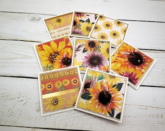 8 - Colorful Sunflower Mini Cards  Handmade– 3x3 Fall Flowers, Blank Inside, Thank You Notes