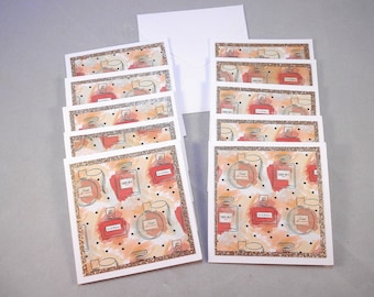 10 - Perfume Mini Cards | 3x3 Mini Note Cards | Perfume Bottle Cards and Envelopes | Square Cards | Cute Mini Stationery