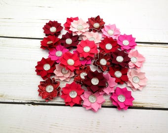 Mini Paper Flowers Handmade : Red & Pink Embellishments, Set of 28