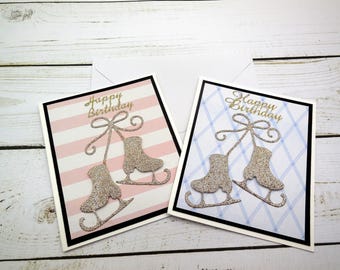 Skating Birthday Cards - Figure Skating Party Cards - Set of 4