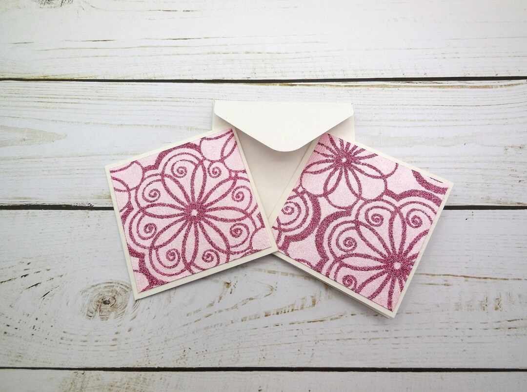 Retro Pink Glitter Flower Mini Cards: Set of 8 - Etsy