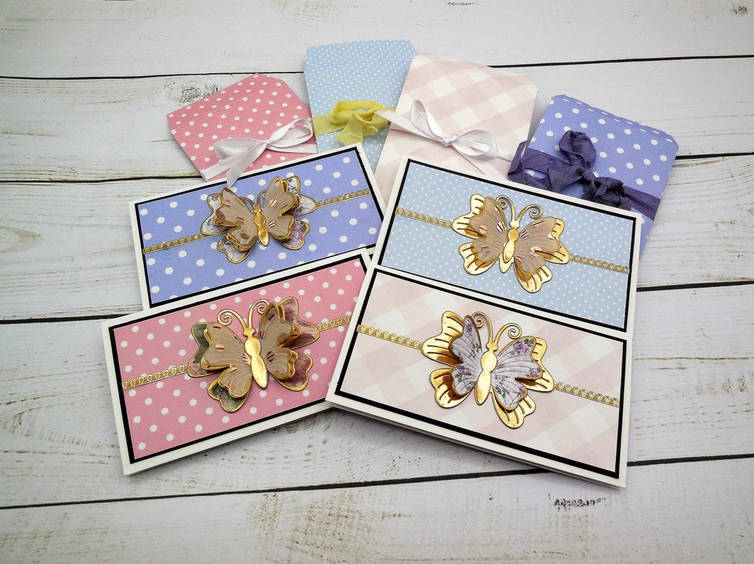 4 Handmade Butterfly Mini Slimline Cards & Envelopes, Butterfly ...