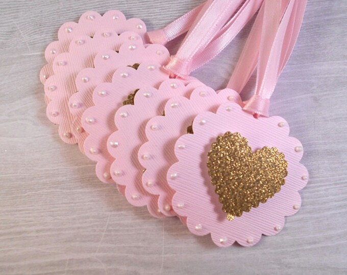 12 Gold Heart Gift Tags Pink and Gold Gift Tag Bridal Shower Etsy