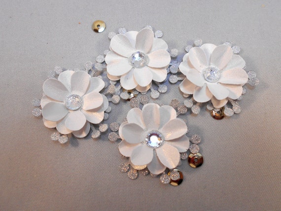 Mini Paper Flower Embellishments, 1.5" Silver and White Flowers, Scrapbook Flowers, Table Scatter, Party Decor, Garden Party, Wedding - 25 Il_570xn
