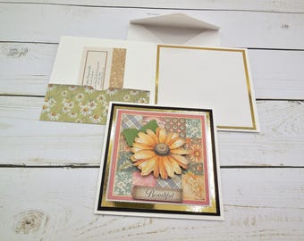 5 Handmade 3D Notecard Set with Gift Card Pocket | All Occasion Cards (4.5" x 4.5")