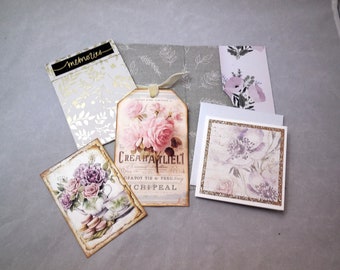 Shabby Chic Pocket Folder: Floral Embellishment, Mini Notecard Gift
