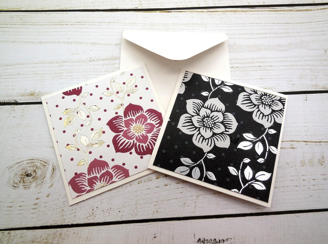Ruby Red and Gold-black Flower Mini Cards, Set of 8 - Etsy