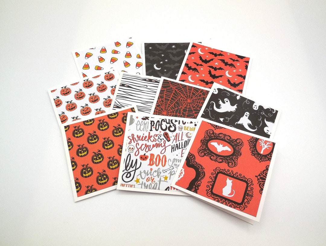 Mini Halloween Note Cards: Handmade Spooky Boo Cards, Set of 10 - Etsy