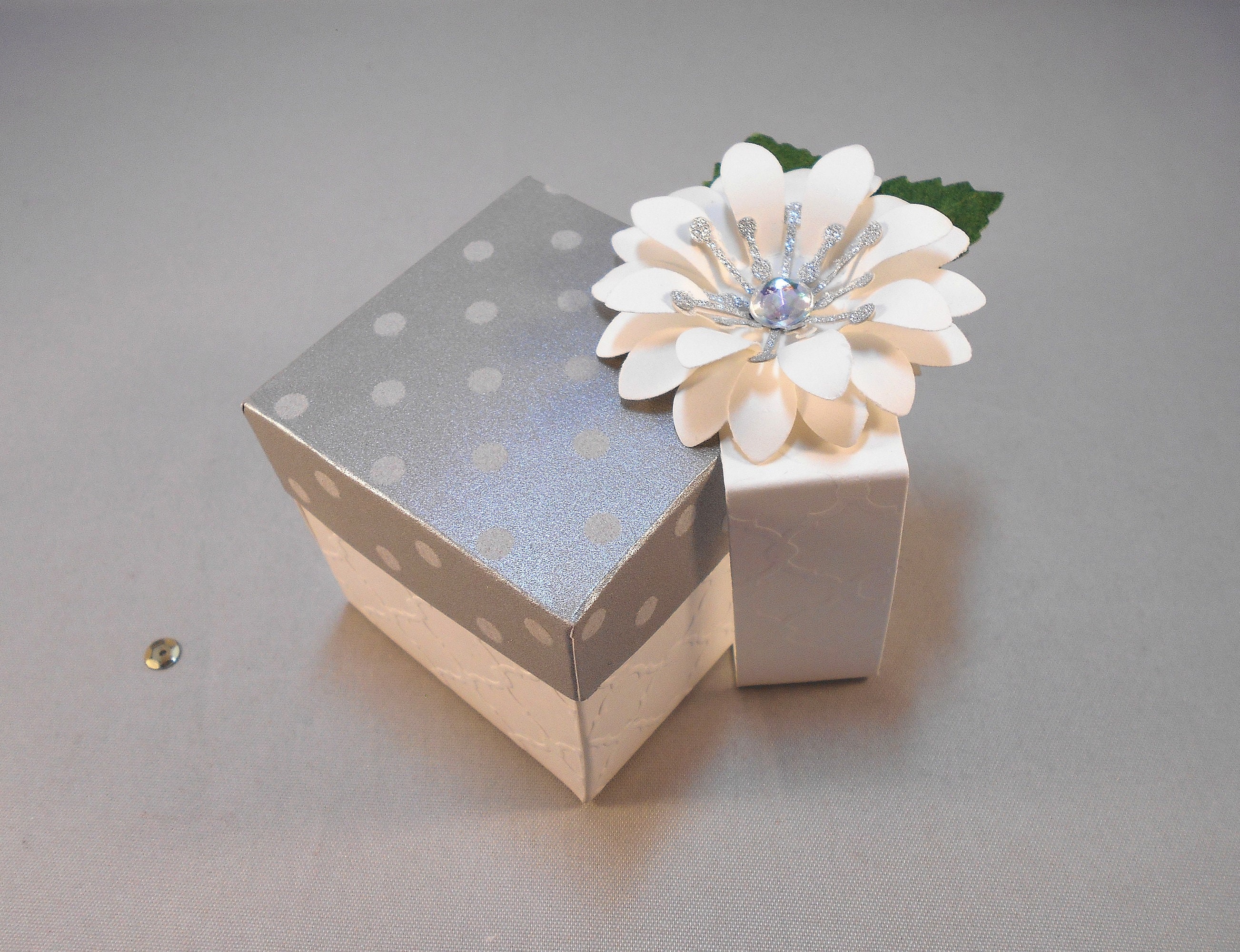 7 Gift Boxes With Belly Band Polkadot Lid Embossed White Box Etsy New