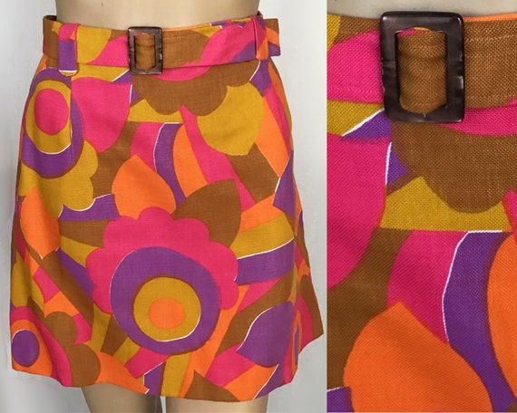 Vintage 1960s Mod Hippie Pink Orange Purple Psych… - image 1