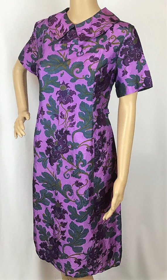 Vintage 1960s Mid Century Mod Purple & Teal Green… - image 5