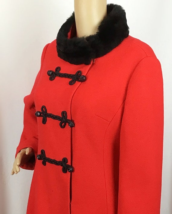 Vintage American 1960s Mod Red Wool Black Faux Fu… - image 6