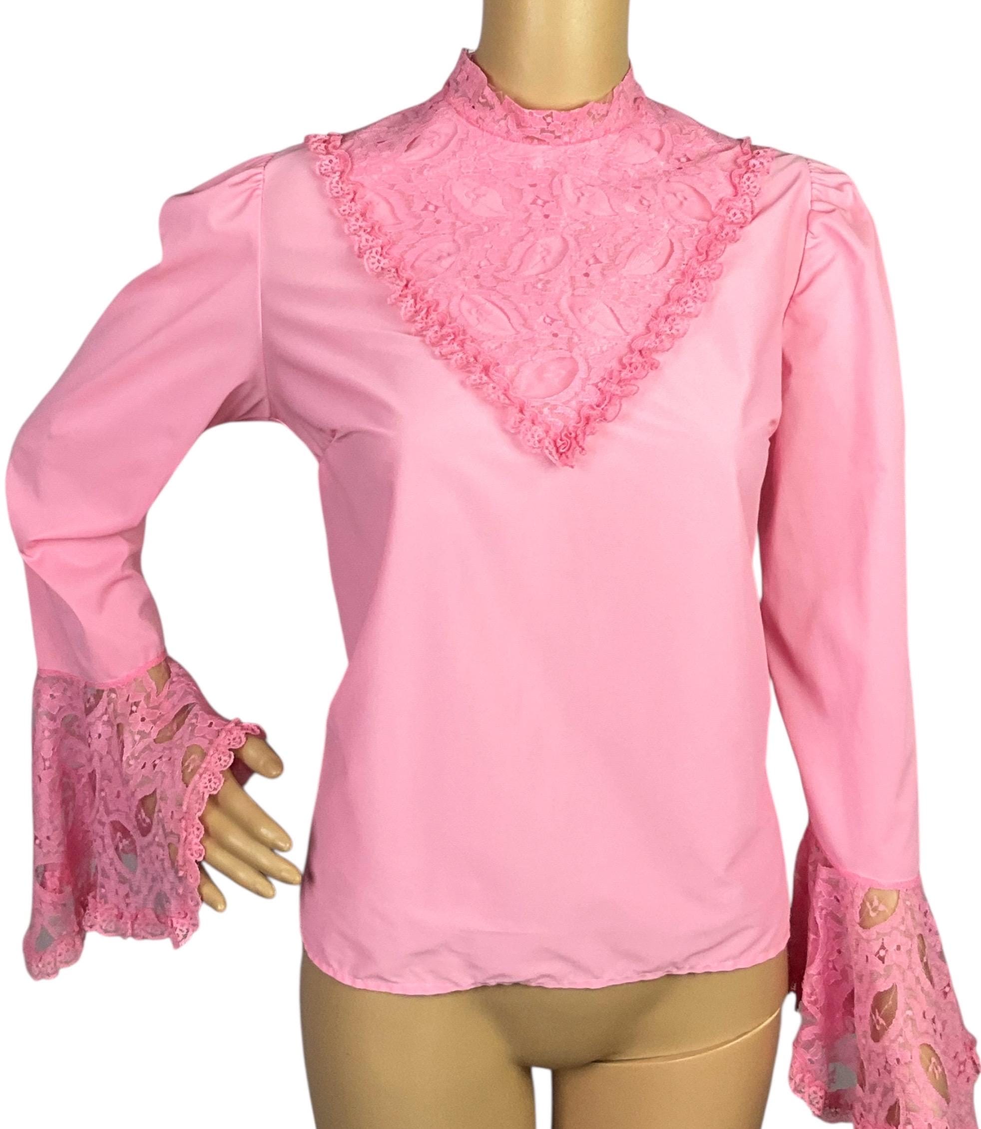 Vintage 1960s Mod Dandy Pink Victorian Floral Lace Bib Flared