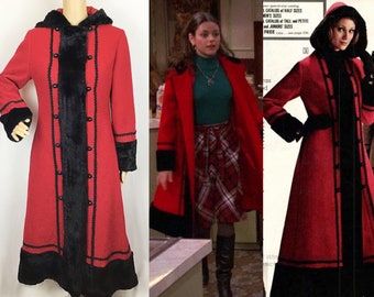 Vintage 1970s Sears label Mod Hippie Jackie Burkhart That 70s Show Dark Red & Black Russian Princess Long Hooded Coat Small