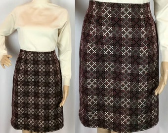 Vintage 1970s Mod Hippie Welsh Wool Tapestry Tweed Pencil Skirt Medium Waist 30&quot; Inches