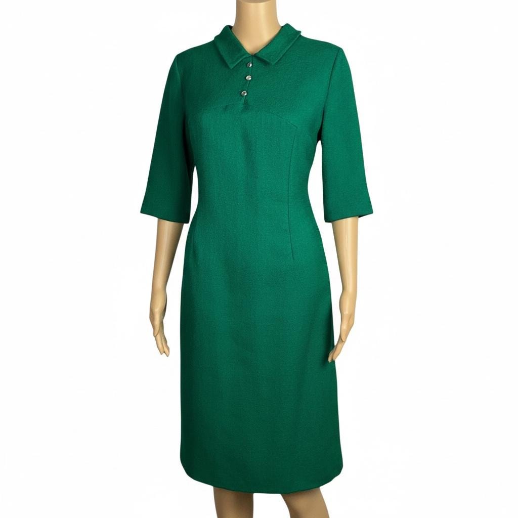 Vintage 1960s St Michael Mid Century Mod Green Wool Shift Dress