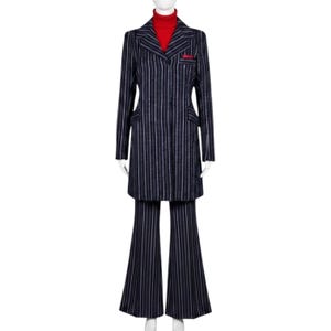 Cappotto vintage anni '70 Mod Dandy a righe sottili blu navy e rosse in lana, taglia S