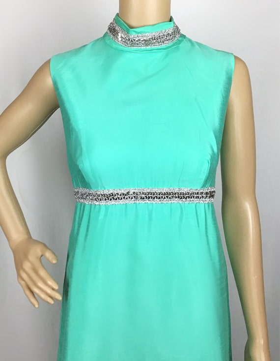 Vintage 1960s Mod Turquoise Mint Green Silver Seq… - image 4