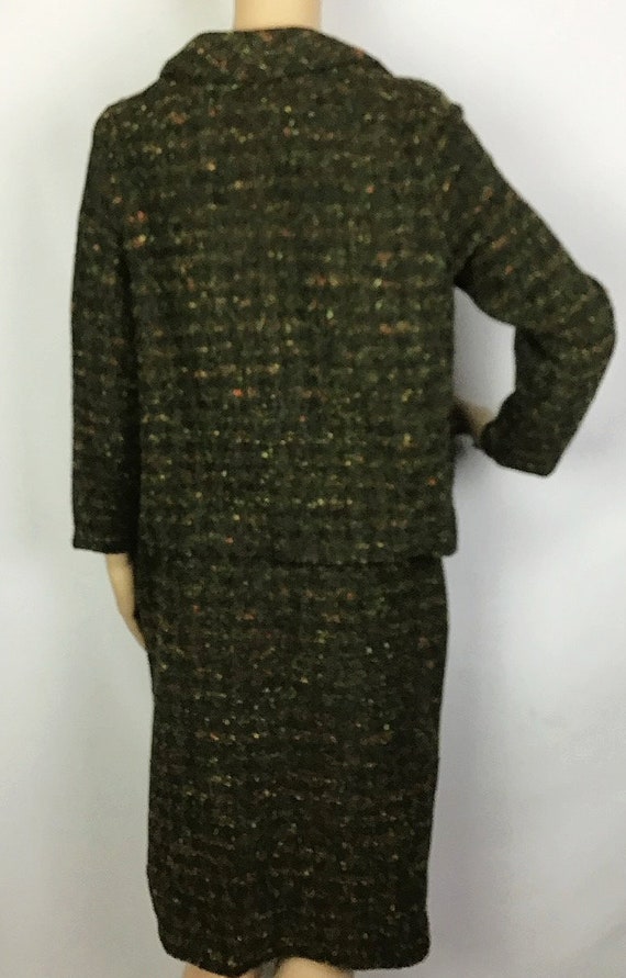 Vintage 1950s Mid Century Pin Up Green Tweed Wool… - image 6