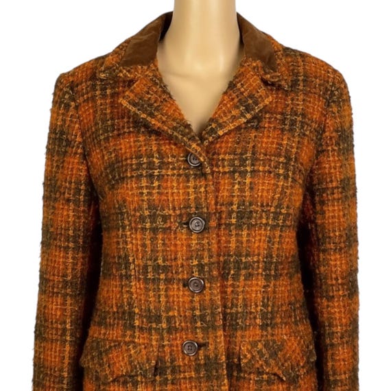 Vintage 1960s Mod Orange & Brown Tweed Wool Velvet Collar Suit