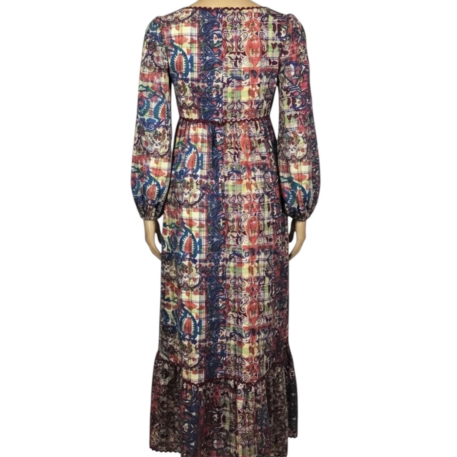 long sleeve maxi pleated dress Bohemian Earth-Tone Maxi Dress Long Sleeve Crew Neck Pleated Dress (MA237) Suit color / S