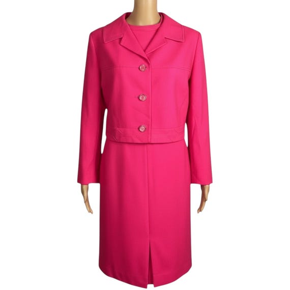 hot pink suit dress Vintage 1960s Pink Shift Dress and Matching Jacket Suit Set Medium