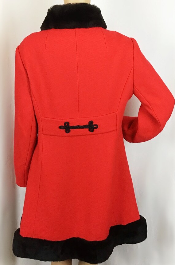 Vintage American 1960s Mod Red Wool Black Faux Fu… - image 7