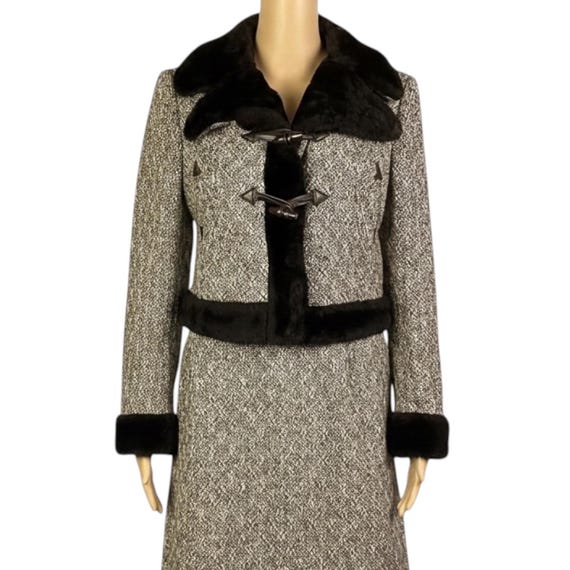 Vintage 1960s Mansfield Frank Russell Brown Tweed Wool Faux Fur