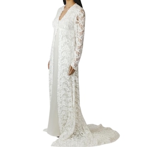 Vintage 1970s White Crochet Floral Soutache Ribbon Lace Overlay Long Wedding Dress Small image 1