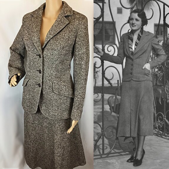 Vintage 1970s does 30s Dereta label Brown Tweed Wo